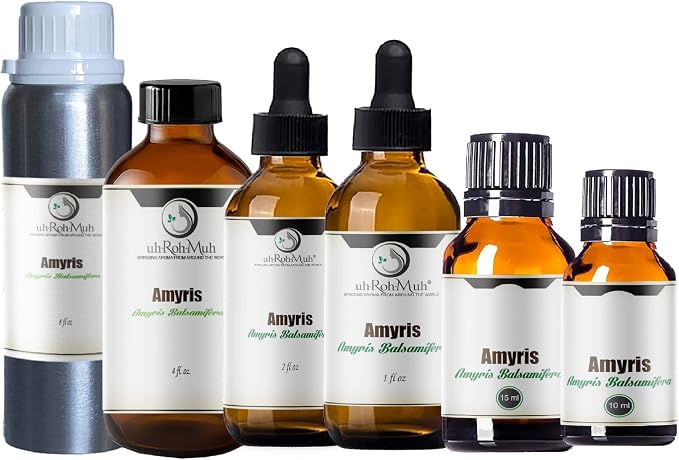 Amyris Essential Oil – 100% Natural Steam-Distilled Amyris Balsamifera Oil from Haiti – Warm Woody Balsamic Aroma for Diffusers, Candles, Perfumes, Massage Blends, Skincare & Aromatherapy – 4 fl oz