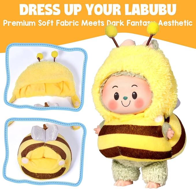 AICase for 17cm Doll Bee Clothes/Outfit,Bee Clothing Set for 17cm Doll,2 Piece Set Hat Clothing,Boys and Girls Stylish Adorable Clothes Accessories-01