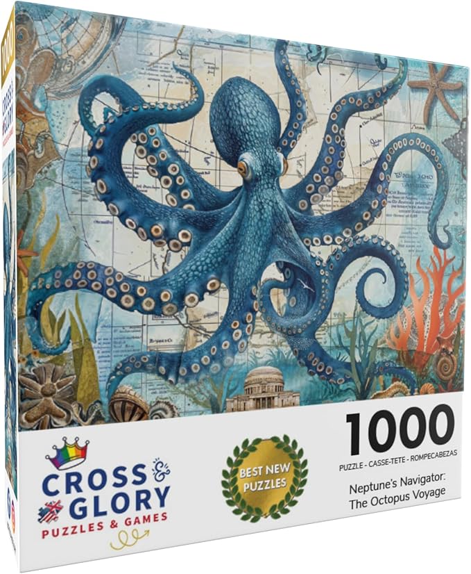 Cross & Glory 1000 Piece Jigsaw Puzzle for Adults | Neptune’s Navigator: The Octopus Voyage | Marine Ocean Artwork Puzzle | Challenging Brain Teaser