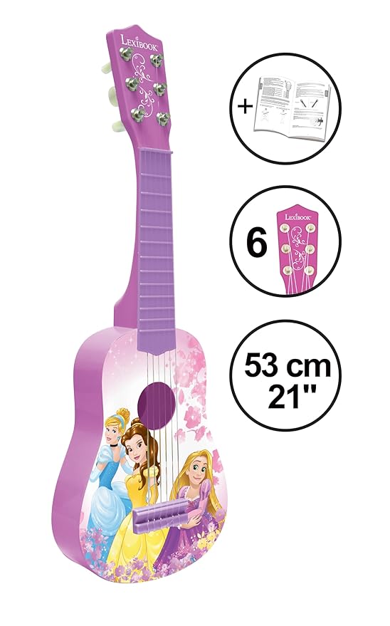 Lexibook, Disney Princess, My First Guitar for Children, 6 Nylon Strings, 21" Long, Guide Included, Pink, K200DP