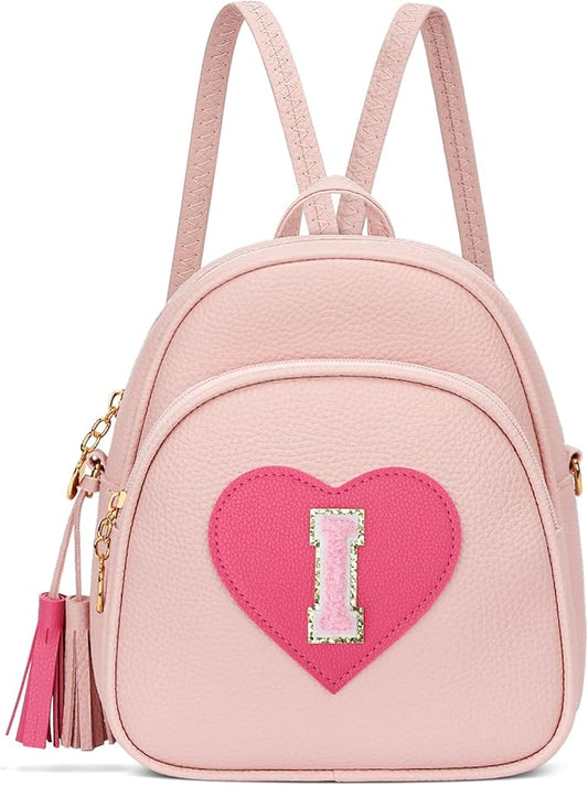 Valentines Day Gifts for Kids Gifts for Girls Little Girl Initial Mini Heart Backpack Purse Crossbody Bag with Tassel，Pink-I