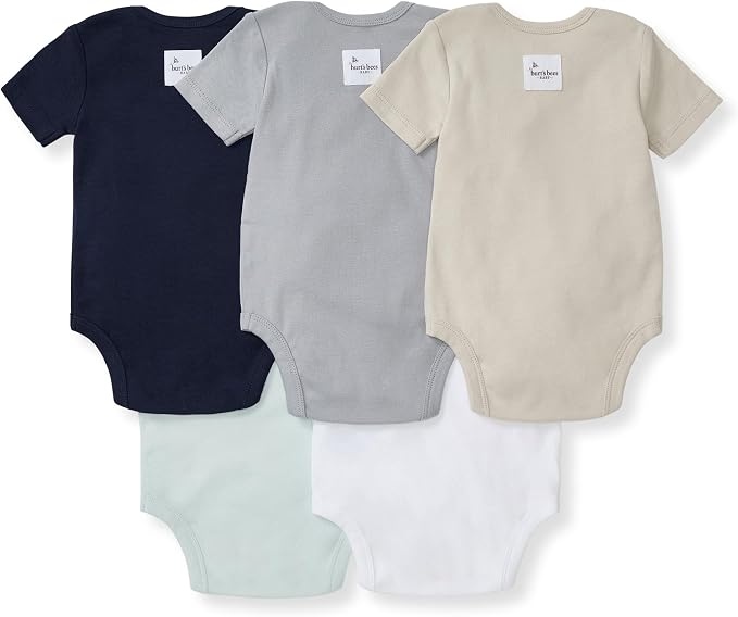 Burt's Bees Baby Bodysuits, Short Sleeve and Long Sleeve One-Pieces, 100% Organic Cotton