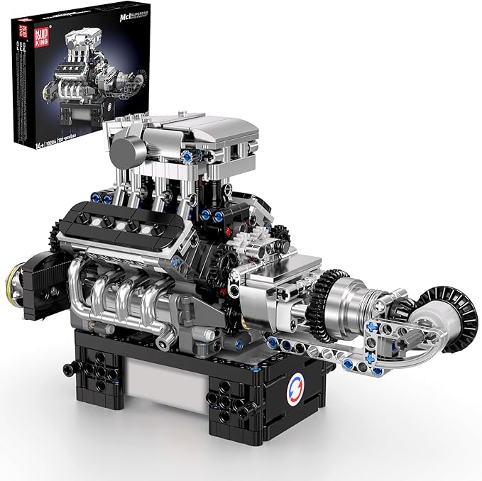 Mould King V8 Engine Model Kit That Works for 14+ Years Old and Adults, 10206 MCL V8 DIY Car Engine Model Educational Experiment Toy, 737Pcs