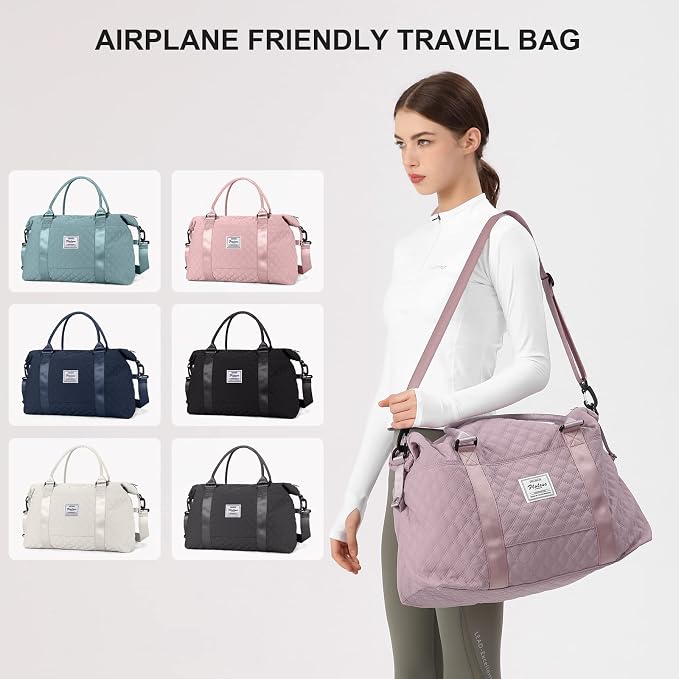 Travel Duffel Bag, Carry On Overnight Weekender Bags for Women | Travel Bag with Wet Pocket & Trolley Sleeve, For Spirit Airlines 18x14x8 Personal Item Bag