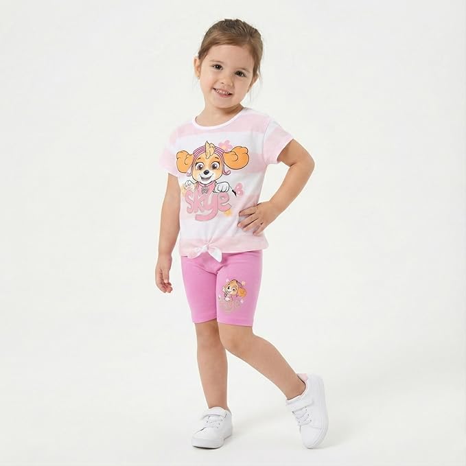 Paw Patrol Skye Girls Short Sleeve Shirt and Bike Shorts Set for Toddler and Big Kids