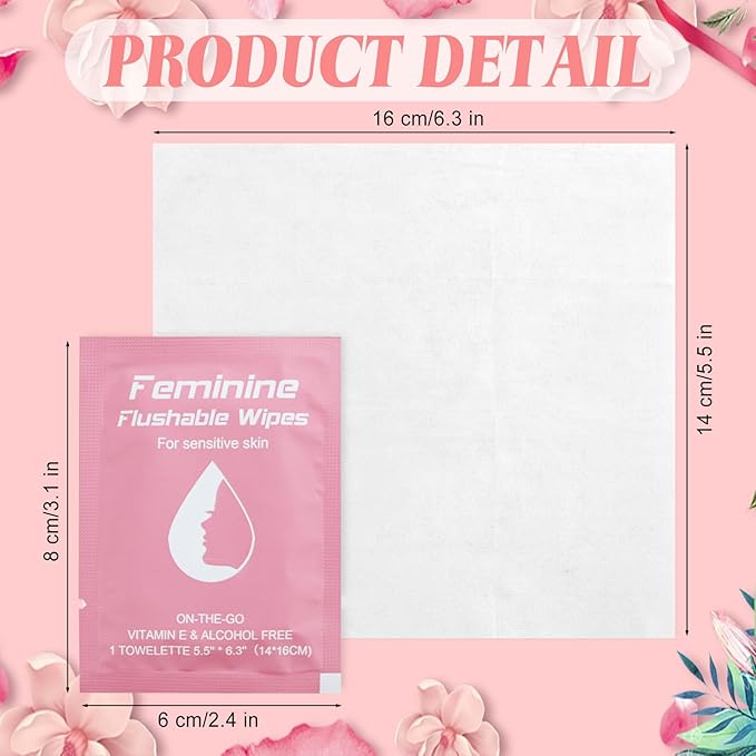 twoworld 100 Feminine Wipes Flushable Travel Individually Wrapped | Travel Wipes for Women,Feminine Care Wet Wipes Travel Size Vaginal Wipes for Adult,Girl and Homeless(Chamomile)