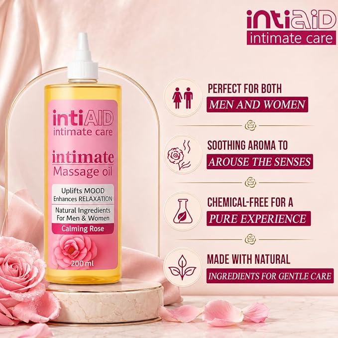 Intimate Massage Oil for Date Nights with Calming Rose Scent | Natural Jojoba, Almond Oil & Vitamin E | 7 Fl Oz