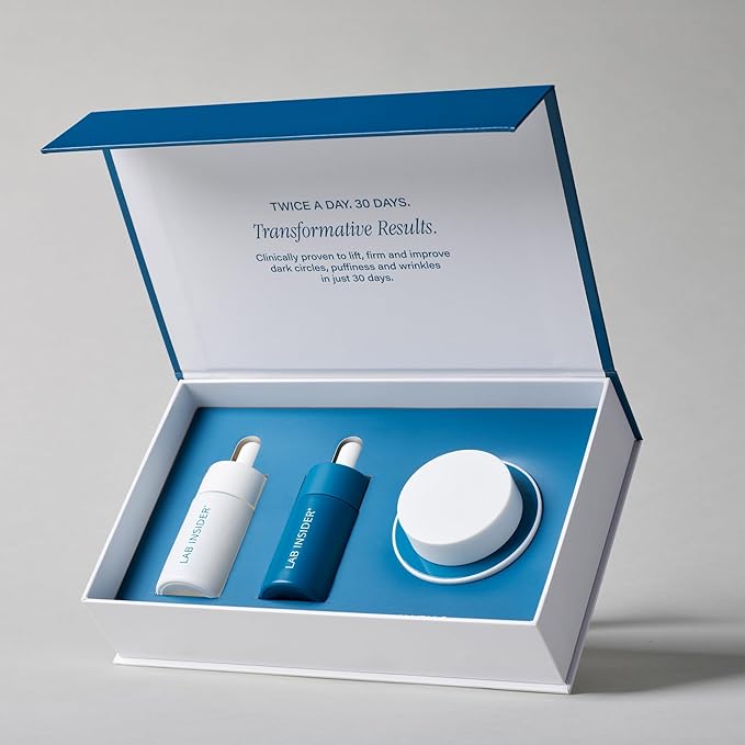 SKINN Lab Insider 30 Day Eye Boot Camp Skincare Gift Set - Day & Night Caffeine Eye Cream & Under Eye Serum Set - Anti Aging Firming Treatment for Wrinkles, Dark Circles, Smooth Lines & Puffiness