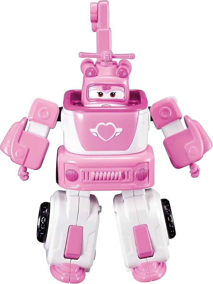 Super Wings - 7' Dizzy's Rescue Tow with 2' Pink Transform-a-Bot Mini Figure,Transforming Airplane Toy Vehicle Set,Toy for 3 4 5 Year Old Boys and Girls,US720314