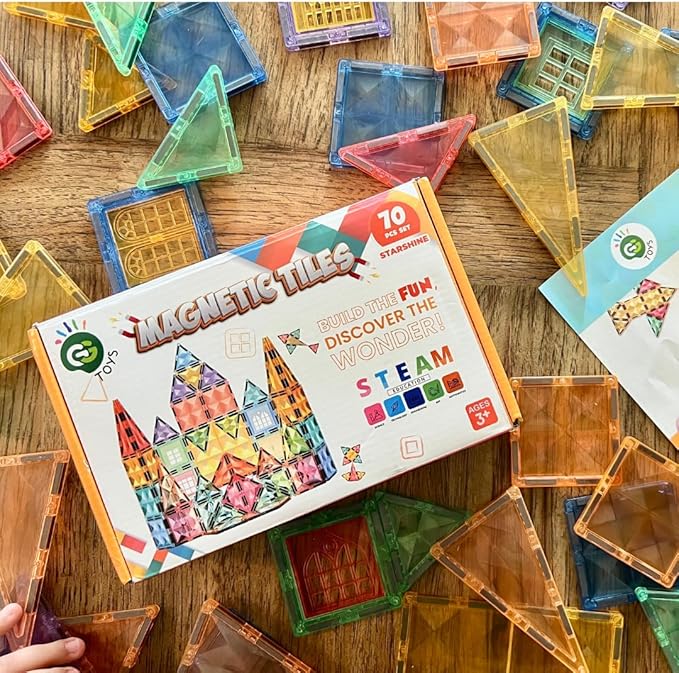 Magnetic Tiles – 70 PCS Crystal Fortress Castle, Magnetic Blocks, Montessori 3D STEM Building Blocks, Sensory for Kids Ages 3-9, Educational and Preschool Toys, Gift for Toddlers, Girls & Boy