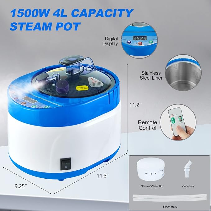 ZONEMEL Full Size Portable Steam Sauna Kit, Personal Full Body Sauna Spa for Home Relaxation, 4 Liters 1500 Watt Steamer, Remote Control, Timer, Foldable Chair