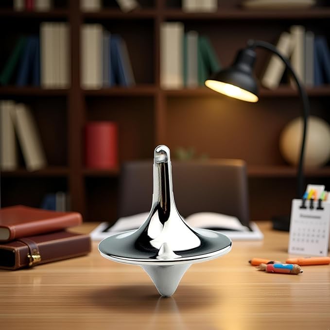 Silver Accurate Spinning Top,Portable Precision Metal Spinner Top Premium Exquisite Perfect Balance Desktop Gyro Vintage Totem Zinc Alloy Prop Spinning Top Desk Ornament Prop,Activity Centers