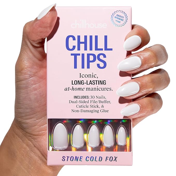 Chillhouse - Chill Tips, Press on Nails Kit - Stone Cold Fox (Almond) - 30 Nail Shapes & Sizes - Up to 2 Weeks of Wear - Customizable Fit - Reusable - Latina Founded & Women Owned - Beauty & Self Care