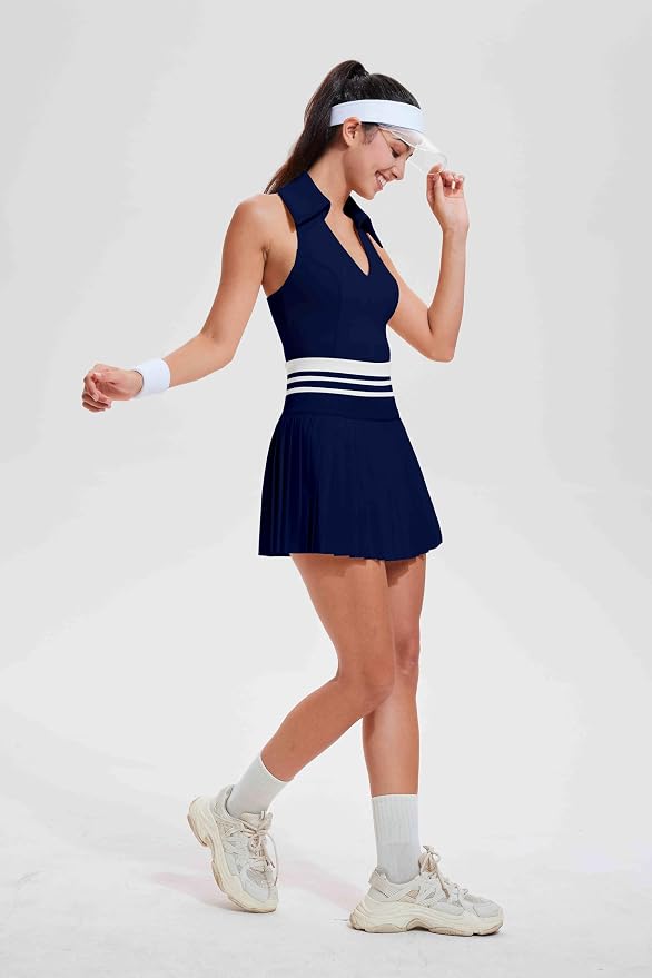 Women 2 Piece Tennis Skirt Set Polo Golf Outfits Racerback Tank Top Pleated Skort with Pockets Summer Workout Athletic Dress