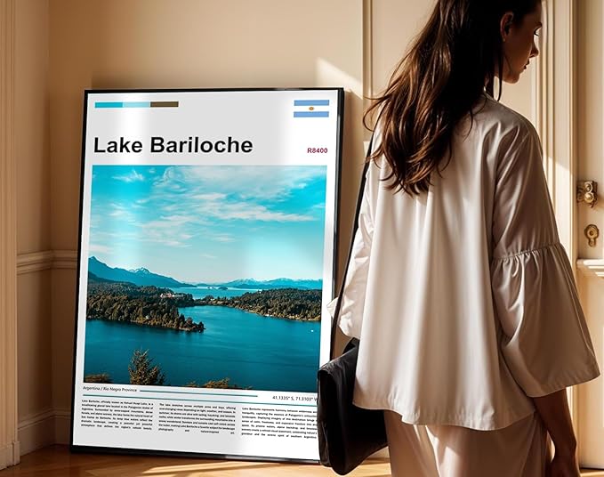 Poster Lake Bariloche Wall Art Original Design(36"x24" Wrapped Canvas) Argentina Patagonia Landscape Print Andes Mountains Nature Scenery Nahuel Huapi Glacial View South America Travel Home Decor