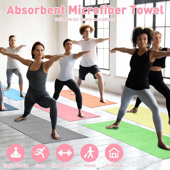 Breling 6 Pcs Hot Yoga Towels Bulk Non Slip Microfiber Anti Slip Absorbent Multicolor Wicking Pilates Yoga Mat Towel for Women Men Pilates, 27" x 72" (Multicolor)