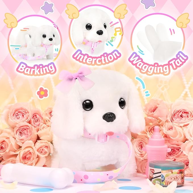Tagitary Plush Toys Interactive Puppy Toy for Kids,Electronic Toy Dog That Walk and Bark,Tail Wagging, Fake Dog Toy with Leash,Perfect Easter Christmas Birthday Gift for Kids Toddlers