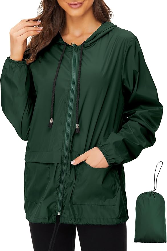 Zando Lightweight Rain Jacket Women Packable Waterproof Raincoat with Hood | Windbreaker Jacket Women, Light Raincoats for Drizzle, Rain Coats for Travel, Hiking and Commute