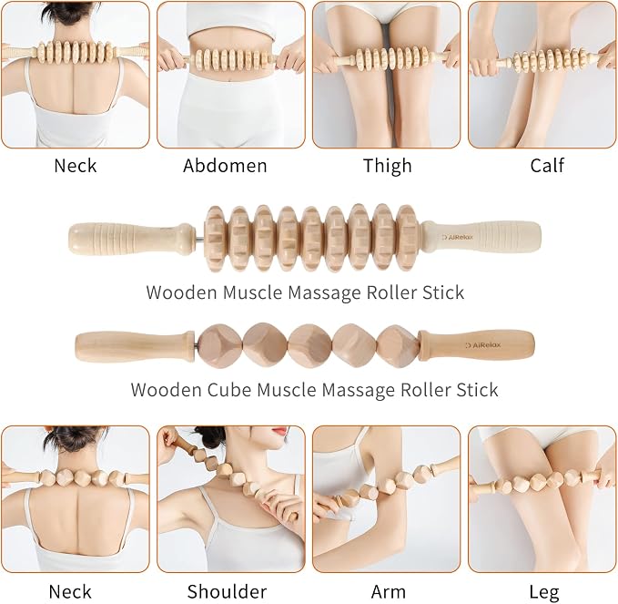 AiRelax 7 Pack Wood Therapy Massage Tools for Body Shaping Set, Cellulite Massager,Maderoterapia Kit Colombiana, Lymphatic Drainage Massager Tools for Neck Back Waist Pain Relief