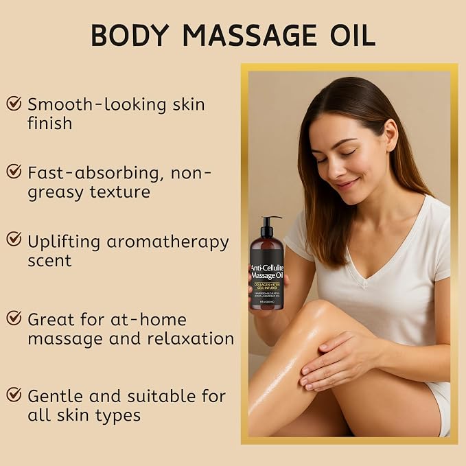 Firming Body Anti-Cellulite Massage Oil with Collagen Helps Smooth the Appearance of Cellulite & Improve Skin Texture – Refreshing Aromatherapy Body Oil for Legs & Full Body 8 fl oz (1pcs)