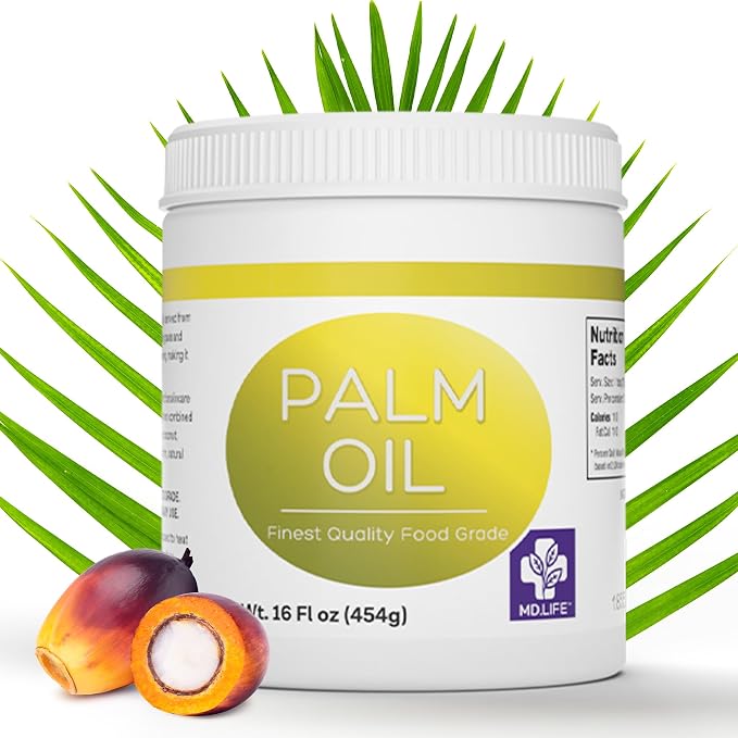 MD.LIFE PALM OIL - 32oz - Sustainable Food Grade Palm Oil for Cooking - Cold Pressed - Fatty Acids & Beta Carotene - Great for Soap Making Supplies, Cooking Oil, Creams and Lotions