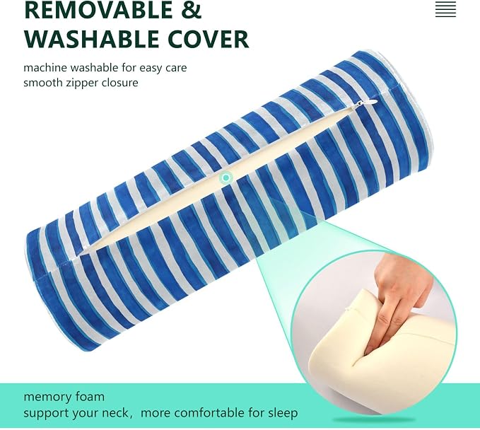 Bolster Pillow Yoga Bedding Essentials Round Neck Roll Pillow Round Pillow Forms Cylinder Pillows Couch Neckroll Pillows for Bed Deepskyblue Stripe