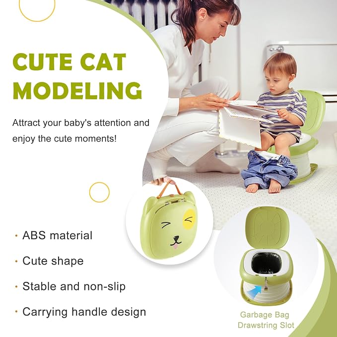 Travel Potty for Toddler,Foldable and Portable Toilet for Kids, Apply to Seat Emergency Toilet for Car, Camping, Outdoor, Indoor,Green