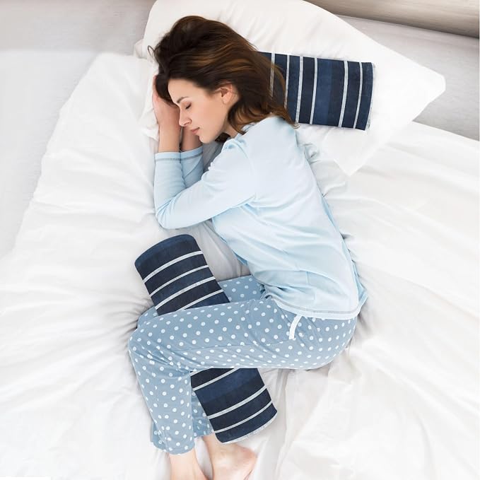 Bolster Pillow Decorative Neck Roll Pillow for Sleeping Round Pillow Inserts Memory Foam Cylinder Pillow Neck Support Darkblue Stripe