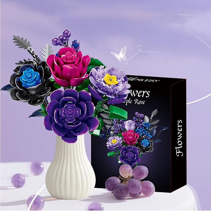 Purple Flowers Toys Building Sets from Botanical Collection, Rose Bouquet for Home & Office Desk Decoration, for Kids Age 6+ Toys & Games Series 759pcs