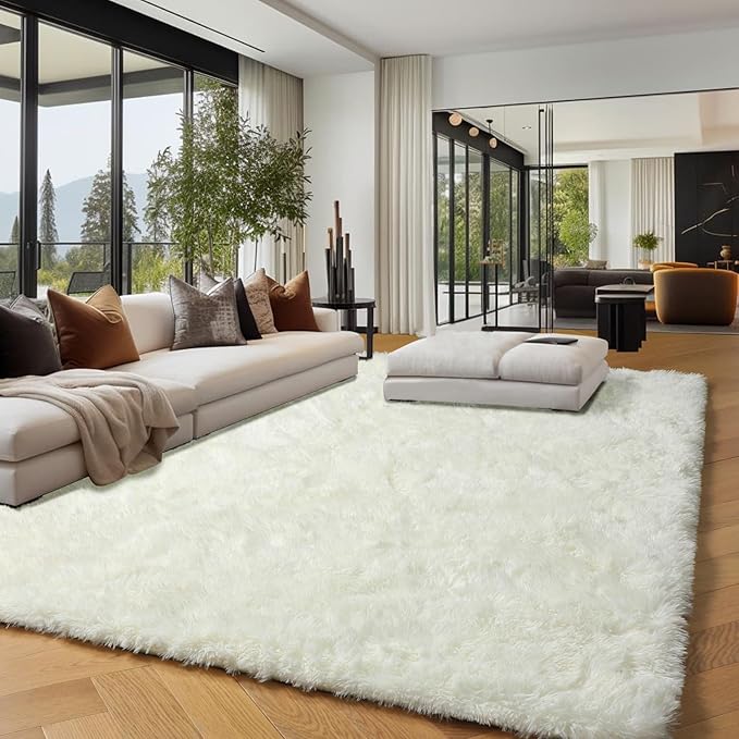 PAGISOFE Ultra Soft Area Rugs for Living Room 6x9 Ft,Cream White Soft Fuzzy Shaggy Rugs for Bedroom, Office Ivory Nursery Carpet Boys Girls Dorm Pastel Rug for Kids Room Home Decor Aesthetic