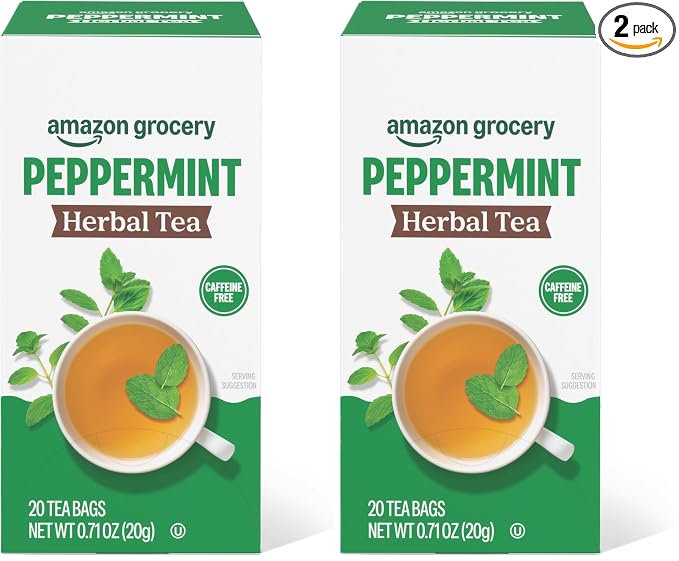 Amazon Grocery, Peppermint Herbal Tea Bags, 20 Ct, Pack of 2 (Previously Happy Belly, Packaging May Vary)