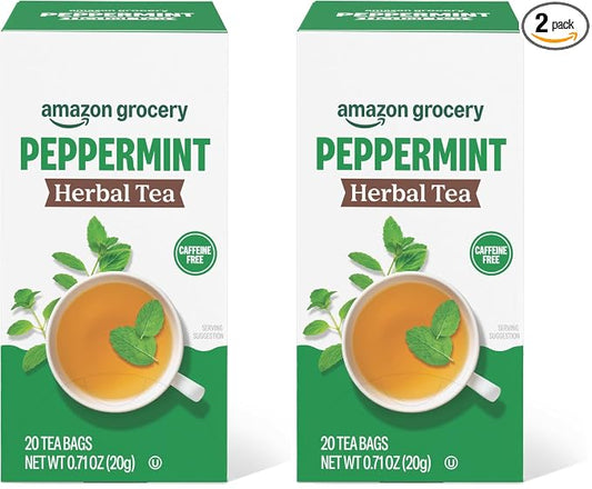 Amazon Grocery, Peppermint Herbal Tea Bags, 20 Ct, Pack of 2 (Previously Happy Belly, Packaging May Vary)