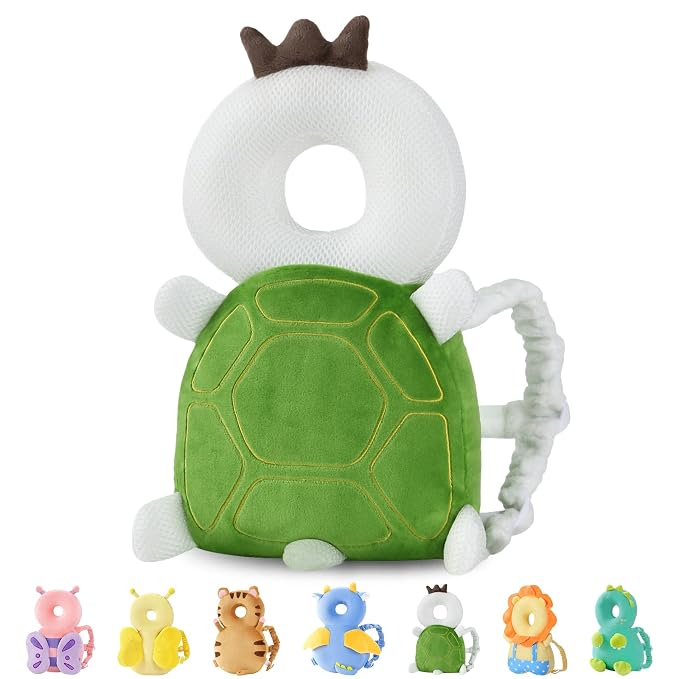 JunNeng Baby Head Protector Backpack, Toddler Walking Fall Head Protection, Green Turtle
