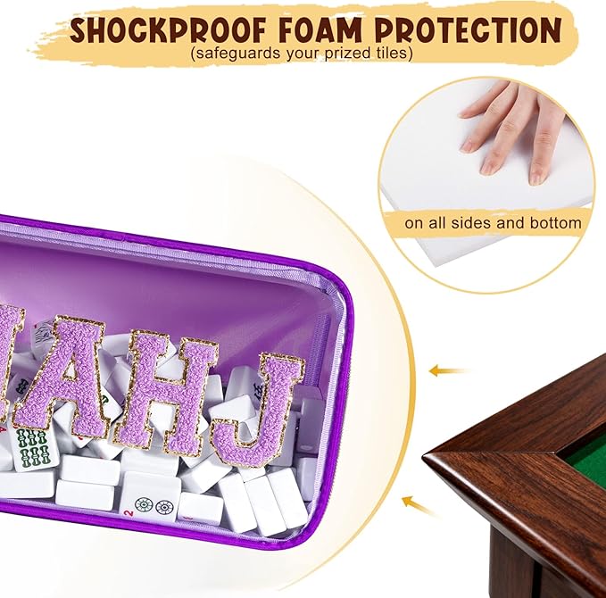 Mahjong Tiles Bag,Empty Thickened American Mahjong Bag with Zipper Suitable for 1.2"(30mm) Standard Size Waterproof Mahjong Storage Case Accessories Gifts for Game Lover Travel Women(MAHJ,Purple)