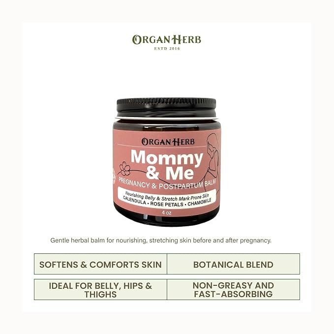 Organic Mommy & Me Pregnancy & Postpartum Balm with Calendula, Rose, Roman Chamomile, Rosehip, Lavender, 4 oz
