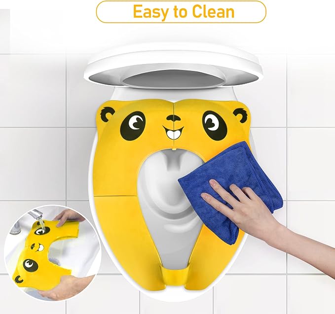 Folding Toilet Seat Toddler, Portable Toilet Training Seat for Kids, Foldable Travel Toddler Toilet Seat in ABS Material with 8 Anti Slip Silicon Pads and 1 Carry Bag (Yellow)