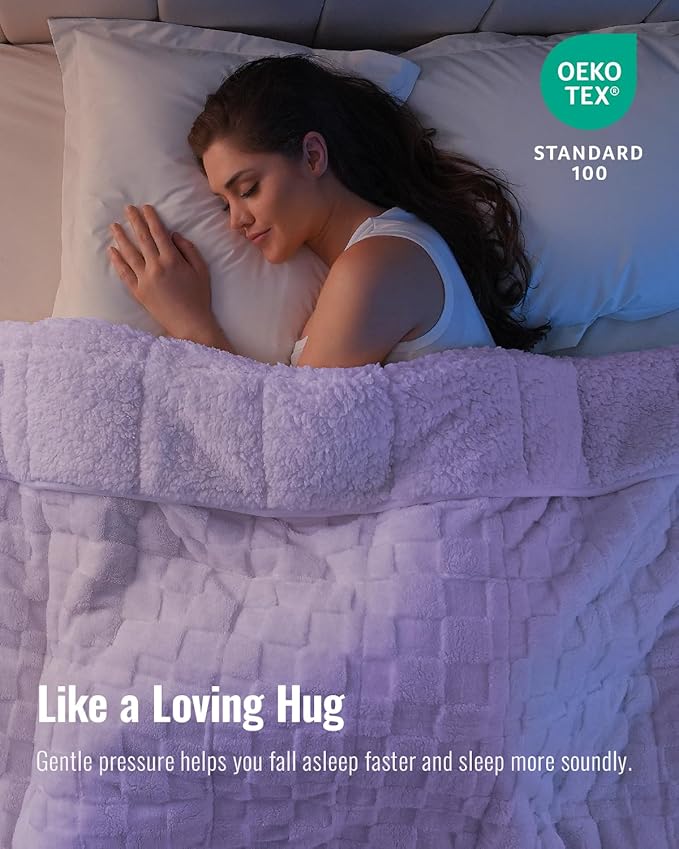 Uttermara Blankets for Adults Queen Size, 15lbs 60x80 inches Blanket with Soft Warm Plush Jacquard Sherpa, Washable Thick Throw, Light Purple