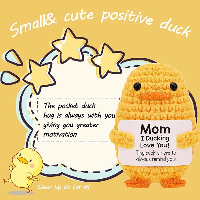 Stocking Stuffers for Men Women Adults Teens-Christmas Stockings White Elephant Gifts Emotional Support Crochet Duck with Positive Card