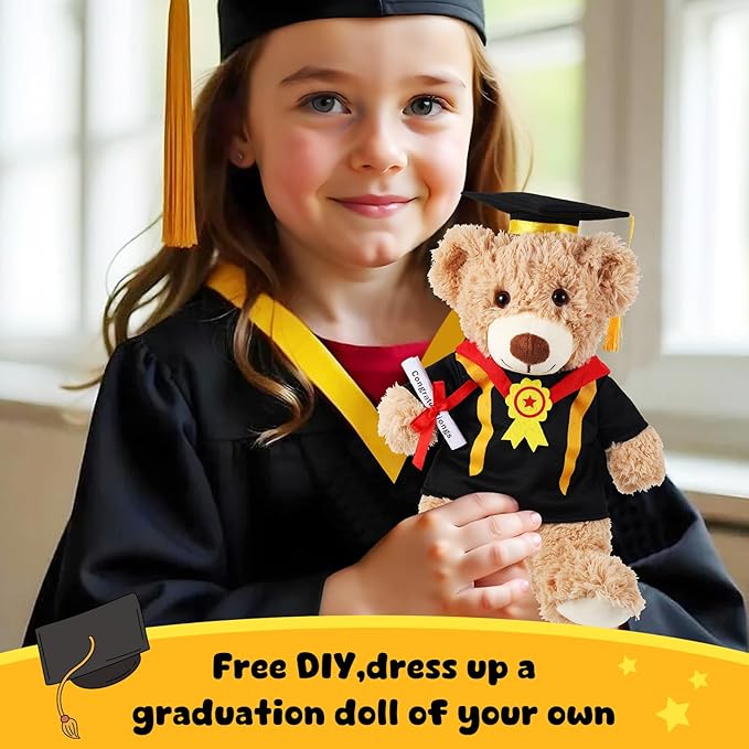 Set of 2 Graduation Teddy Bear Clothes Cap & Gow Outfit Fits Make Your Own Most 14" - 18" Bear Plush Stuffed Animal Outfit Pet Dog Doll Cap and Gown Build a Bear Clothe(Graduation F, Fit 14"-18")