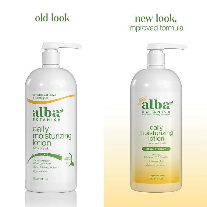 Alba Botanica Daily Moisturizing Lotion, Sensitive Skin, Fragrance Free, 32 Oz (Packaging May Vary)