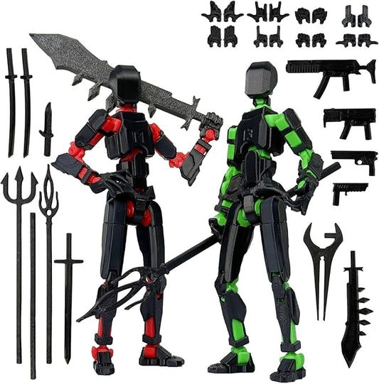2PCS Assembly Completed T13 Action Figure,Multi-Jointed, Articulated T13 Desktop Decoration,Nova 13 Action Figures Desktop Decorations for Game Lovers Toy (Black Red)