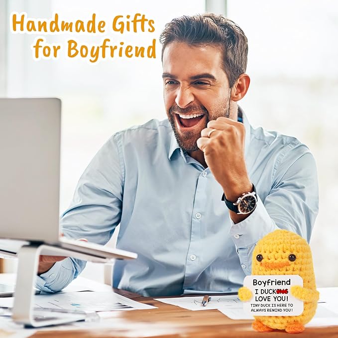 MBL Boyfriend Christmas Birthday Gifts - I Duck Love You, Funny Gag Cute Small Handmade Crochet Duck for Boyfriend Stocking Stuffers Xmas for BF Him Man