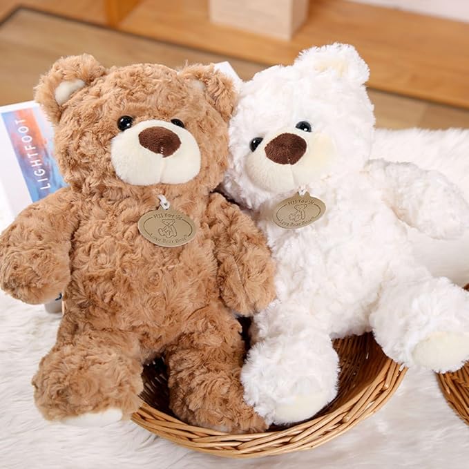 9.8 Inch Soft Teddy Bear Plush Toy, Cuddly Stuffed Animal for Kids & Toddlers, Brown Fluffy Plushie, Gift for Birthday, Valentine's Day, Christmas (White)