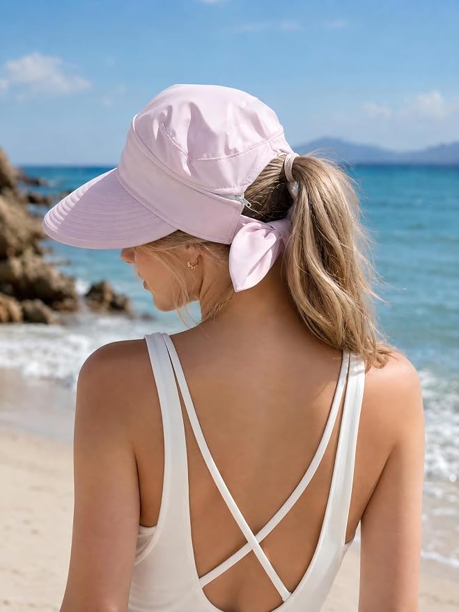2-in-1 Women’s Sun Visor Sun Hat Zipper Off Ponytail Friendly, Lightweight Quick Dry, Summer UV Protection