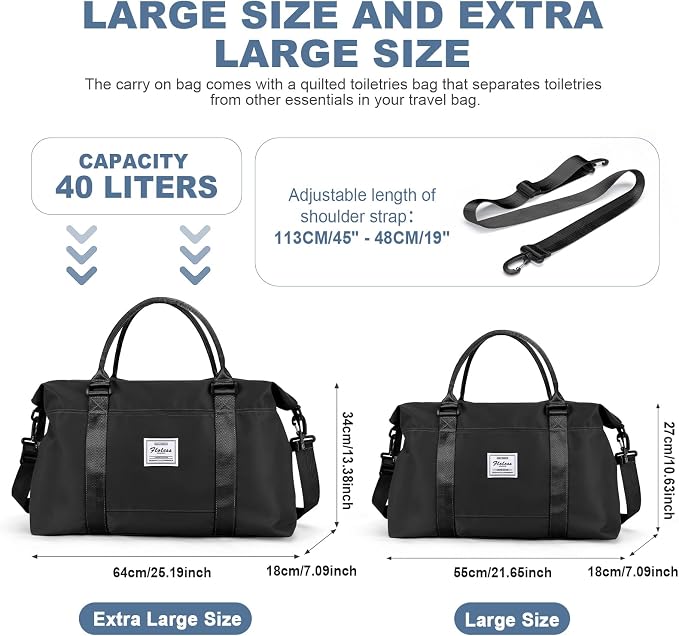 Travel Duffel Bag, Carry On Overnight Weekender Bags for Women | Travel Bag with Wet Pocket & Trolley Sleeve, For Spirit Airlines 18x14x8 Personal Item Bag
