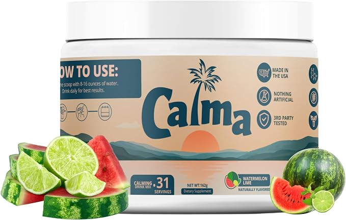 Calma – Watermelon Lime Calming Drink Mix, Magnesium Glycinate & Citrate with KSM-66 Ashwagandha, L-Theanine & Vitamin D3 (CELLg8) – Sugar Free, Non-GMO – 31 Servings