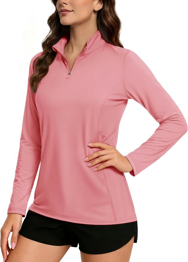 TACVASEN Women's Quarter Zip Pullover Golf Shirts UPF 50+ Long Sleeve Sun Shirts UV Protection Workout Tops