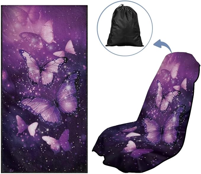 INSTANTARTS Purple Butterfly Towel Car Seat Covers Sports Car Towel Mat for Yoga and Travel