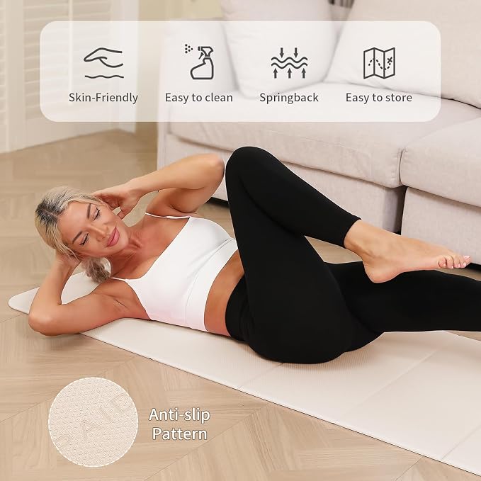 PAIDU Foldable Yoga Mat - 10mm Extra Thick, 75"26" Non-Slip Exercise Fitness Mat | SGS Eco-Certified, Portable for Yoga/Pilates/Studio/Home Workout