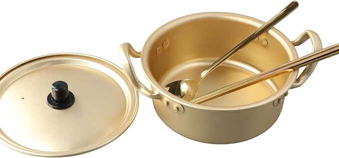 Leadigol Ramen Pot, Korean Ramen Cooking Pot With Lid Spoon and Chopsticks, Fast Heating For Kitchen Cookware (Double handle)